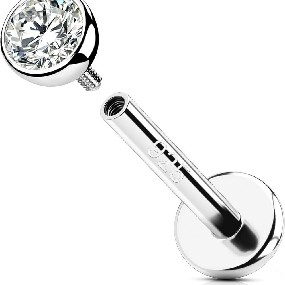 925 Sterling Silver Helix Earrings Studs, 16g Flat Back Earrings, Silver Interna